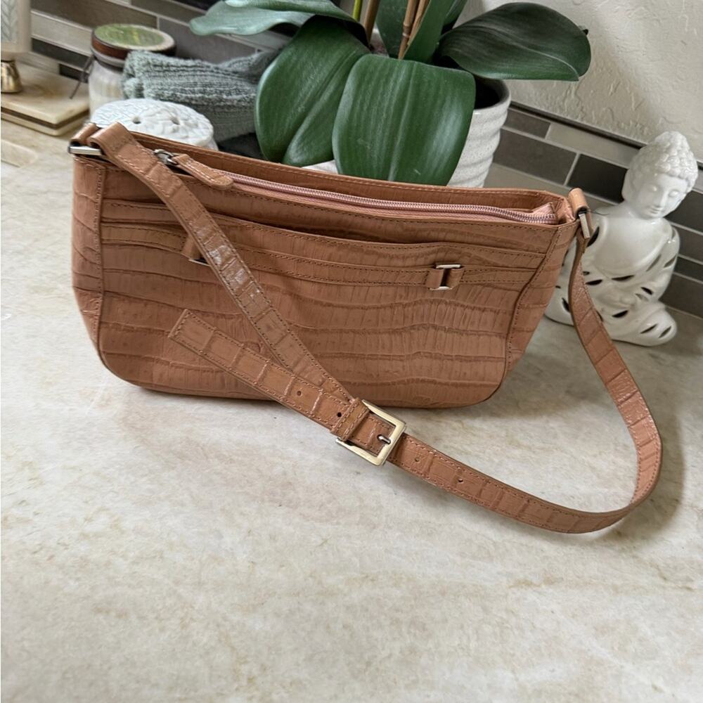 Etienne Aigner Tan Croc-Embossed Shoulder Bag